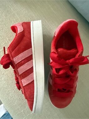 Red Suede adidas Sneakers with Pink Stripes- never worn